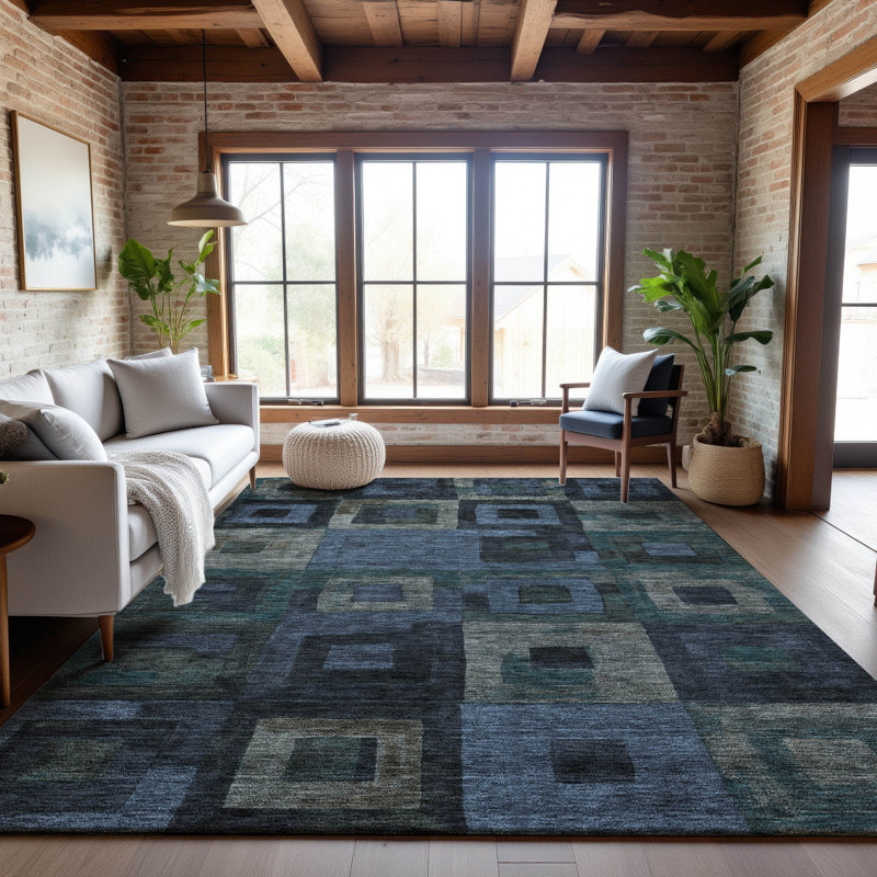 Premium Machine Washable Ducote AMF1142 Geometric Rug, Rectangle 10 pi x 14 pi