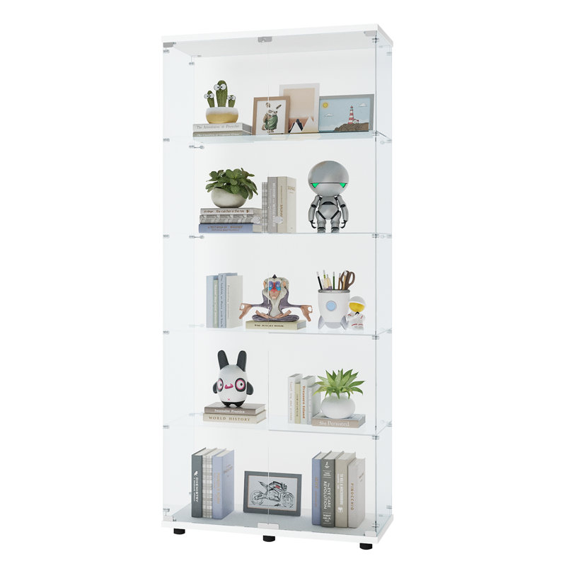 Vitrine en verre avec 5 tablettes, Blanc