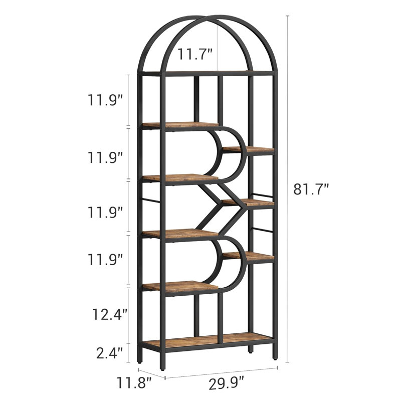 207.5cm H x 76.2cm W Metal Bookcase, Black/Brown