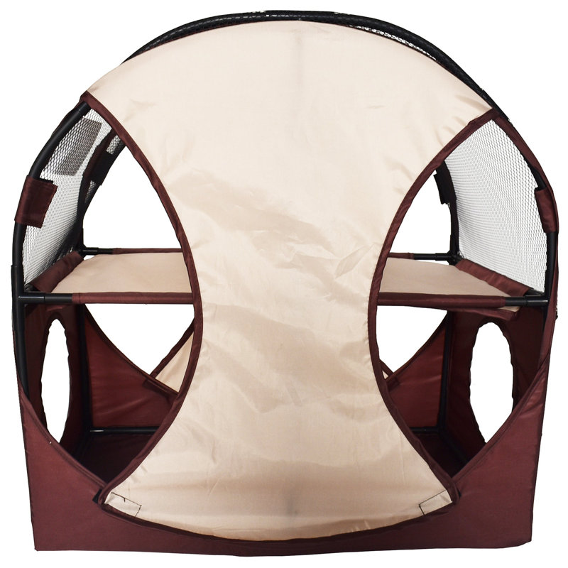 Khaki and Brown Collapsible Soft Folding Cat House with Mesh