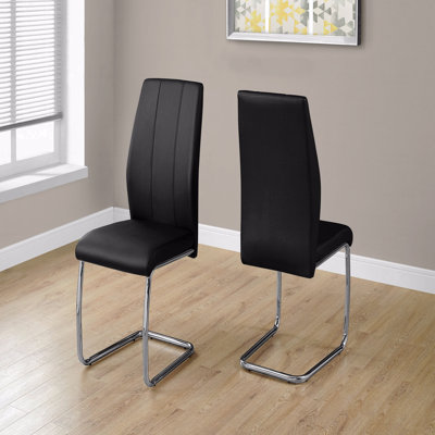 Ensemble de 2 chaises d'appoint de salle à manger, latérales, rembourrées, de cuisine, de salle à manger, d'une hauteur de 39 po, revêtues de cuir noir, en métal chromé, de style contemporain et moderne