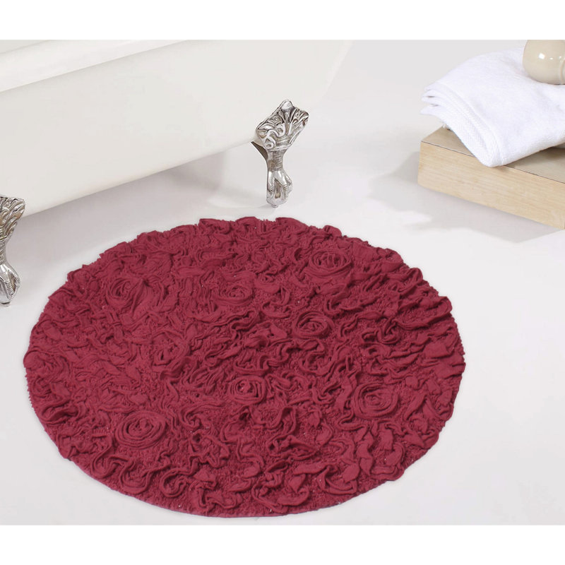 Taki Cotton Round Bath Rug, 30" Round, Red
