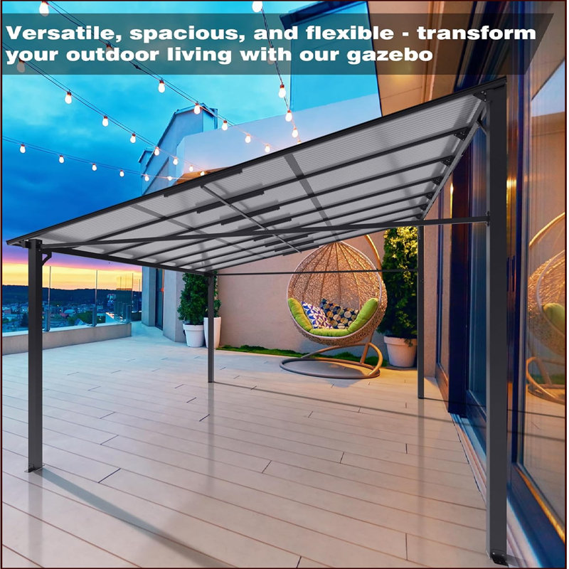12' x 14' Gray Aluminum Hardtop Lean-to Gazebo