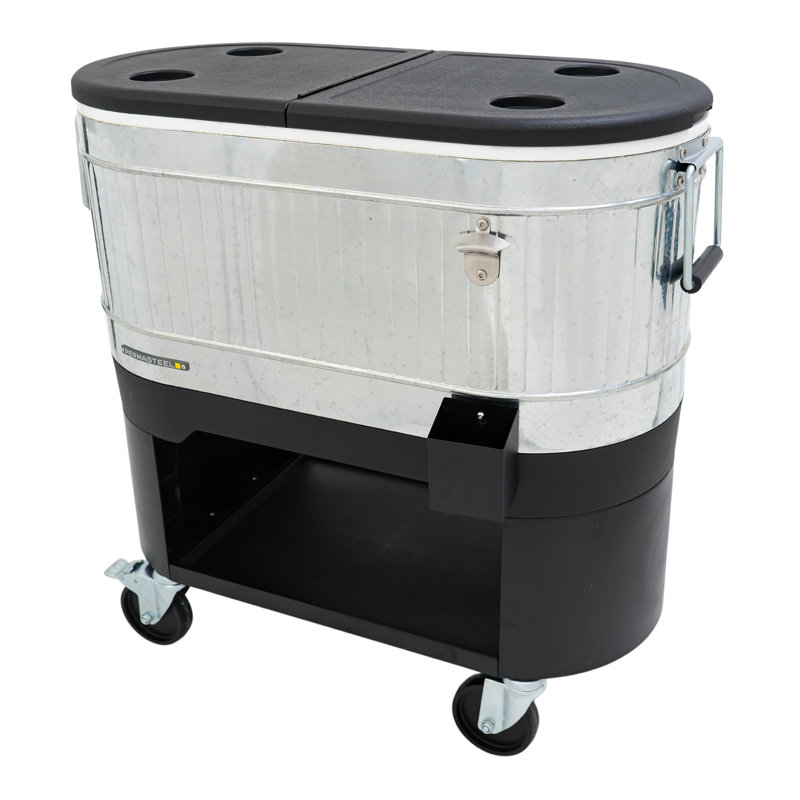 Permasteel 120-Qt Large Outdoor Cooler Cart on Wheels, Rolling Patio Cooler with Dividers for Separate Compartments