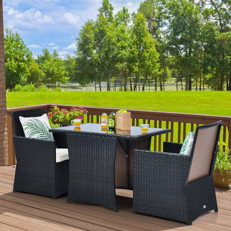 Ensemble bistro rectangulaire pour 2 personnes de 41 po de long avec coussins Altherr, Mélange de bruns, Blanc