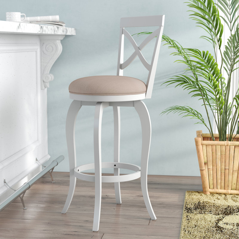Brumback Wood Swivel Upholstered Stool, Bar Stool (31.25" Seat Height), White