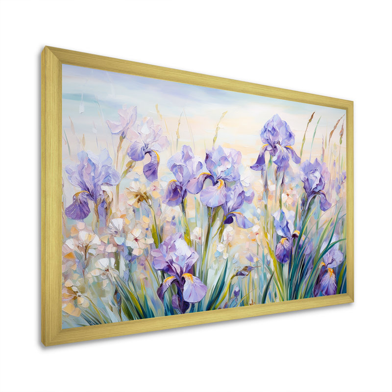 Mauve iris, charme champêtre - fleurs, art mural, H 12 po x l 20 po x P 1 po, Cadre doré simple