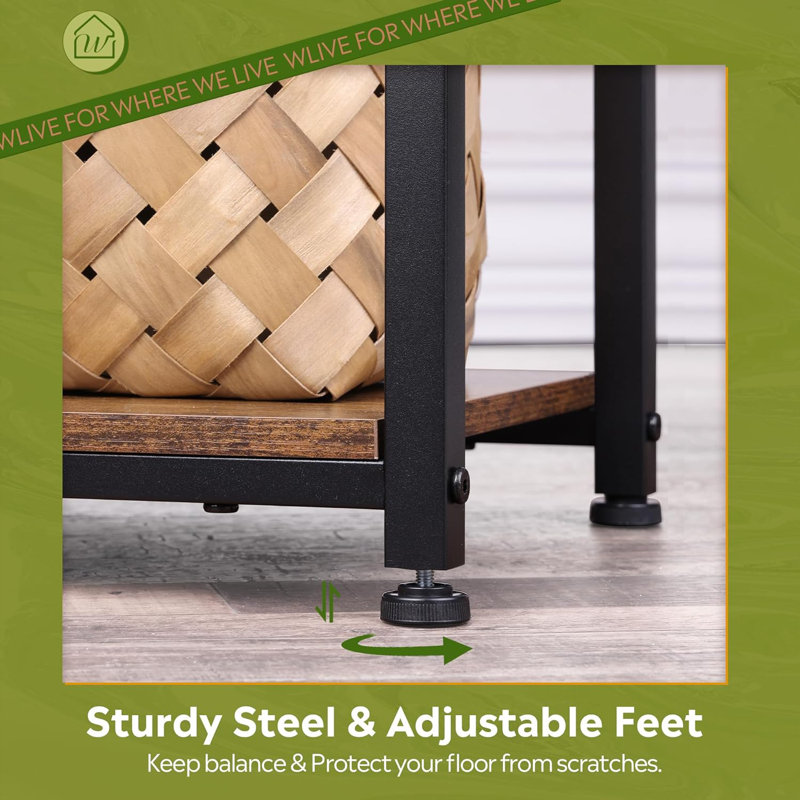 Rustic Brown 3-Tier Particleboard and Steel Narrow Side Table