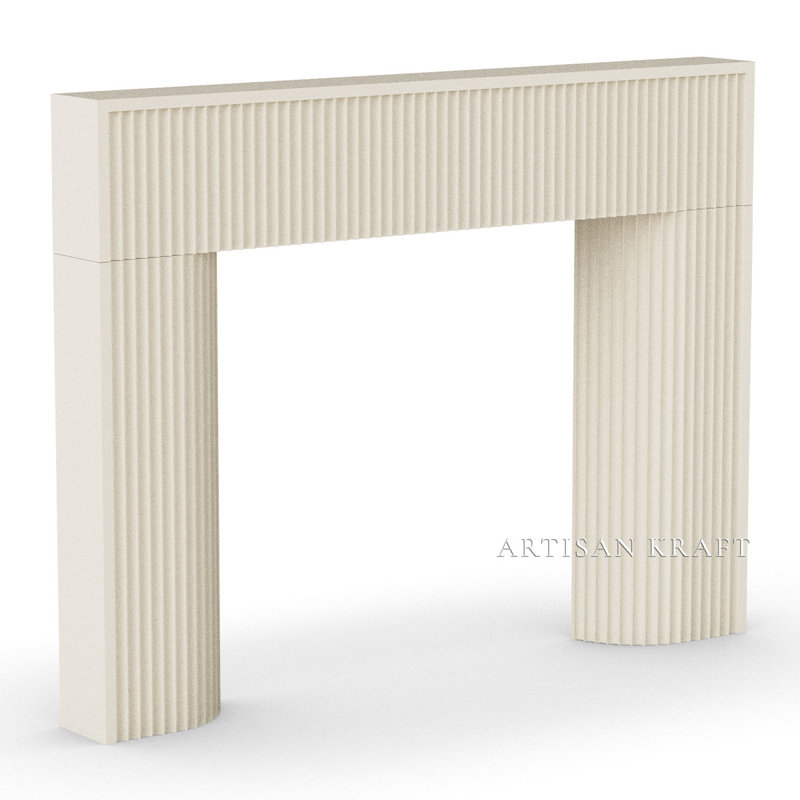 Encadrement de cheminée cannelé en pierre, H 49,5 po x l 65 po x P 8 po, Beige