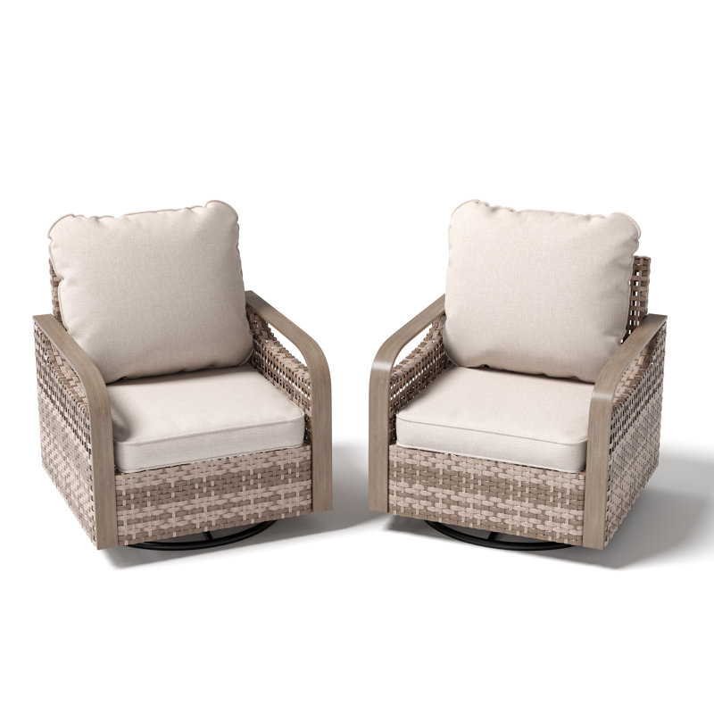 Chaise de patio pivotante en osier toutes saisons avec coussins All Weather