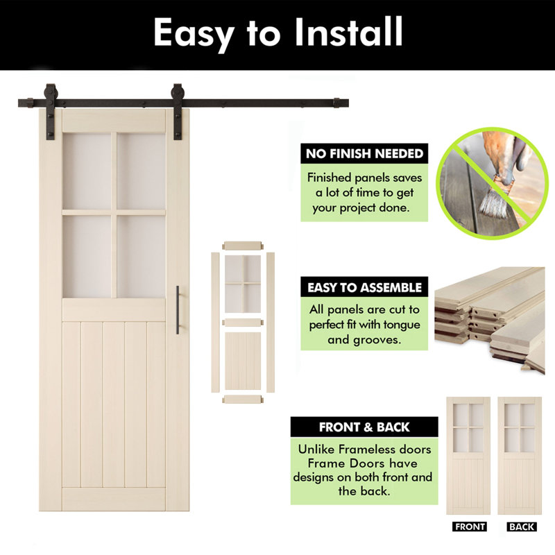 Portes de grange non assemblées et finies en verre givré 32 po x 80 po Homquer Tinsmith Grey, 32 po x 80 po