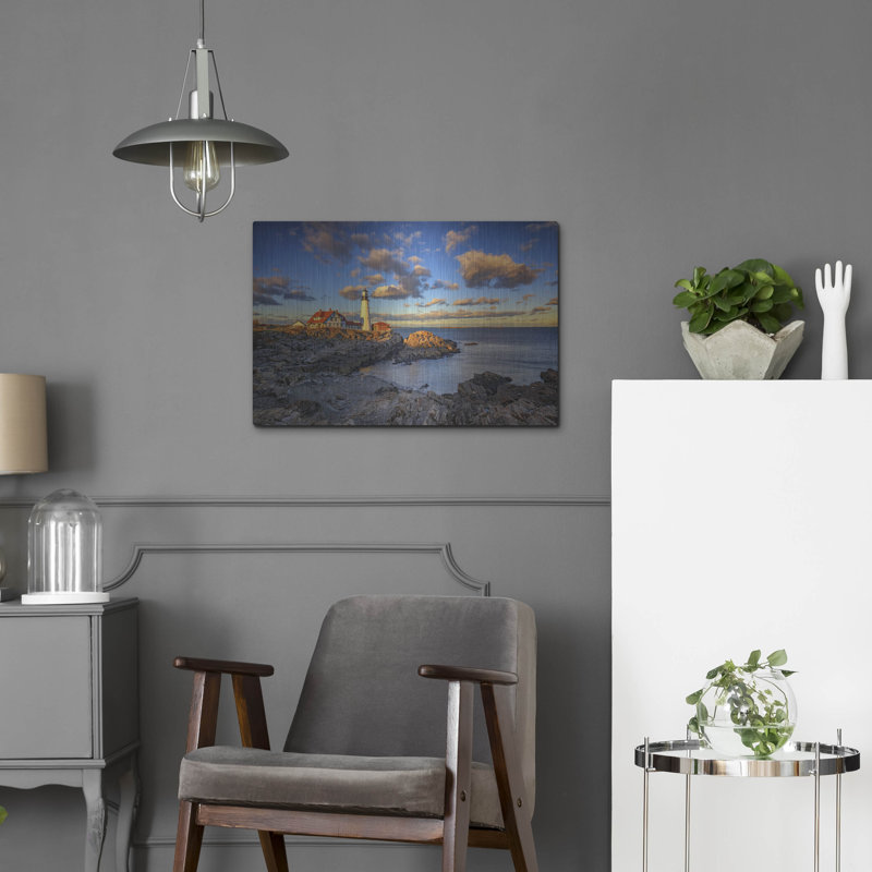 Mur de métal «Portland Head Lighthouse At Sunset» par Rick Berk, H 16 po x l 24 po