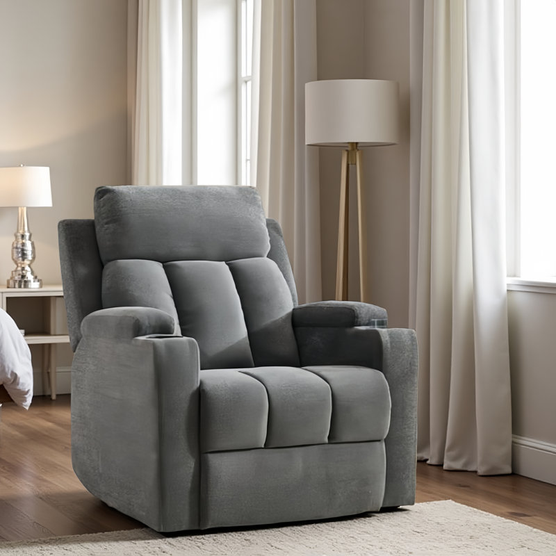 3-Position Adjustable Manual Recliner with Cup Holders, Dark Grey