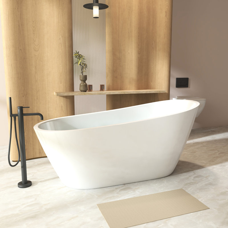 59 - Inch Freestanding Soaking Tub With Polished Finish, Reversible Drain, Special Shaped 59" Bathtub Certification, Contemporary Style For Luxury Bathing