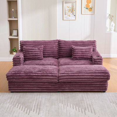 Oversized Double Chaise Lounge Sofa 83.5" Sofa Bed Cloud Couch Plush Upholstered Sleeper Sofa Daybed With Two Supportive Pillows, USB Ports And Cup Holders For Living Room