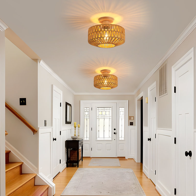 30Cm Elegant Rattan Flush Mount, Tan