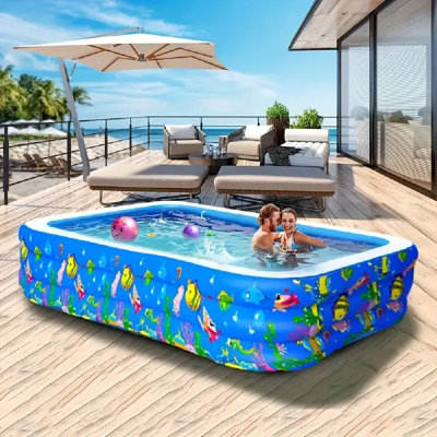 Très grande et spacieuse piscine gonflable pour adultes de 102 po / 120 po - Thème océanique Construction durable et robuste, installation facile et rapide, parfaite pour s'amuser et se détendre en plein air pour les fêtes d'été, les vacances et le