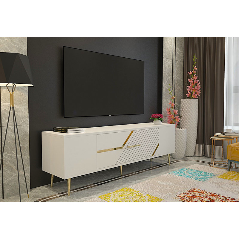 Olivia TV Stand for TVs up to 60", White/Gold