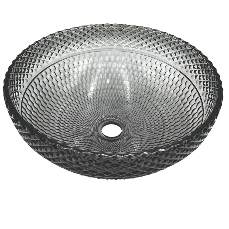 Lavabo de salle de bain vasque en verre noir 16 po avec texture de diamant Jewel, Gris