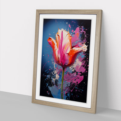 Tulip Flower Action Painting No.2 - Single Picture Frame Print on Wood