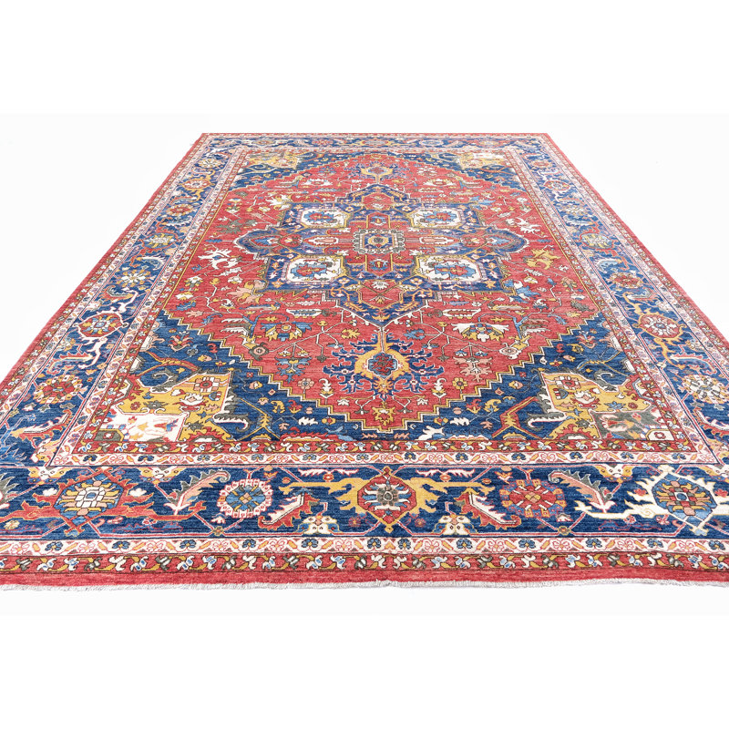 High-Quality Hand-Knotted Red And Navy Area Rug