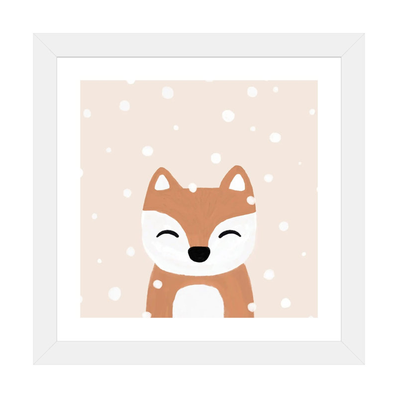 « Snow & Fox » par Orara studio, reproduction d’art, Blanc, H 16 po x l 16 po x p 1 po, Papier encadré blanc