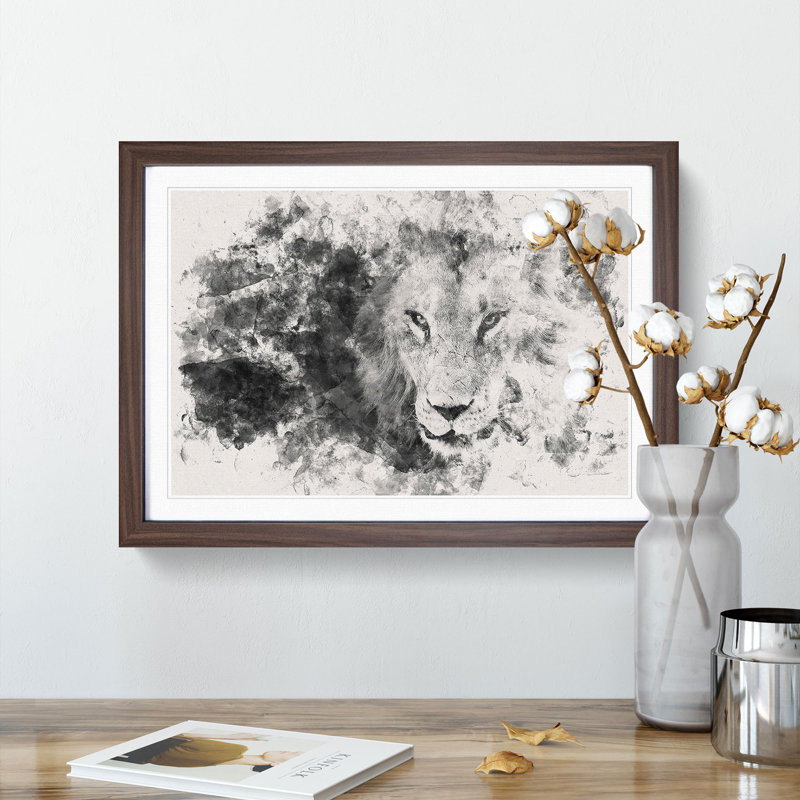 Portrait of a Lion - Picture Frame Graphic Art Print, 33cm H x 45cm W x 2cm D, Walnut Framed