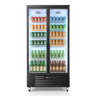 Commercial Merchandiser Refrigerator, 24.9 Cu.Ft / 705L Upright Beverage Cooler, 2 Glass Door Display Refrigerator with 5 Adjustable Shelves, Soft LED Light & Casters for Bars Shops Supermarkets