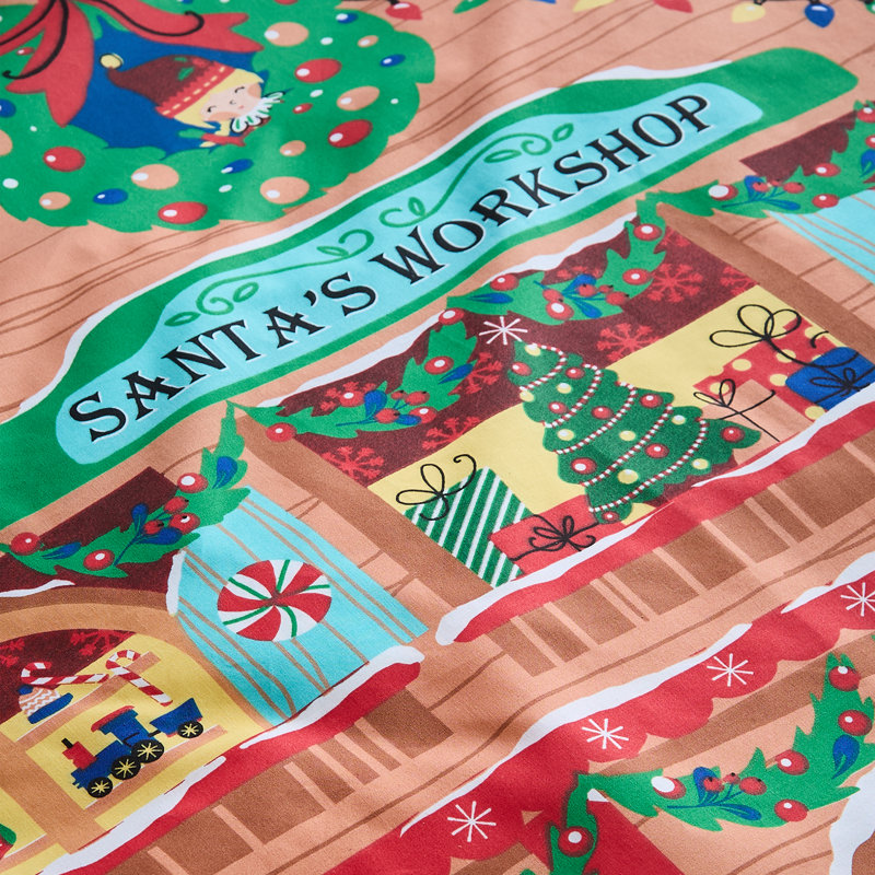 Christmas Santa's Workshop Reversible Duvet Cover Set, King Duvet Cover + 2 Standard Pillowcases