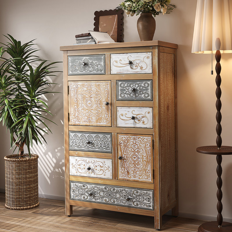 Armoire d'appoint en bois avec 6 tiroirs et 2 portes pour le salon, la chambre à coucher, la salle de bain