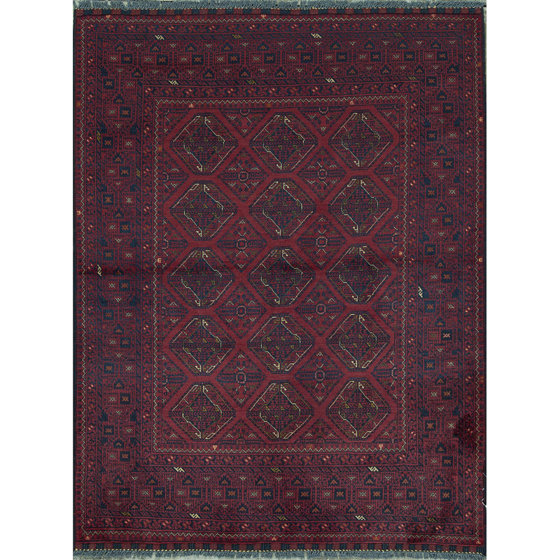 Tapis rouge et mauve de haute qualité noué à la main