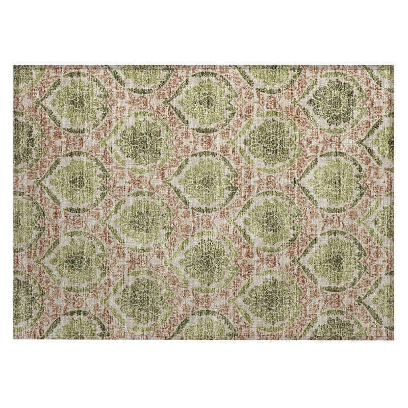 Cederick Washable Damask Indoor / Outdoor Rug, Rectangle 1'8" x 2'6"