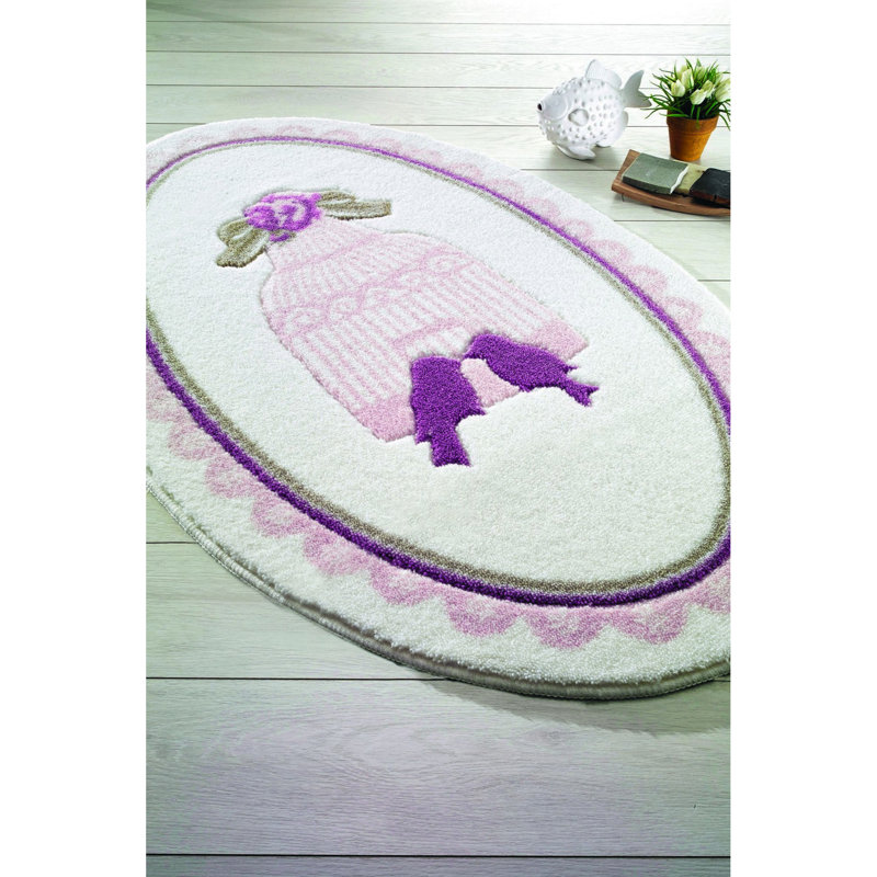 Tapis pour salle de bain Melbourne, H 0,5 po x l 31,5 po x L 51,18 po, Mauve foncé / mauve / blanc