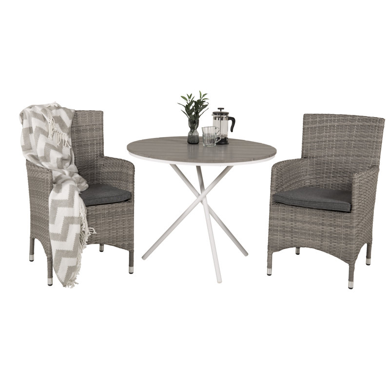 Akia 2 - Person Patio Dining Set with Round Table , Cushions Included, Grey
