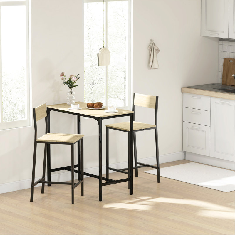 Ensemble de 3 tables de bar et chaises HOMcom, ensemble de table de salle à manger industriel pour 2 personnes, table de cuisine à hauteur de comptoir avec tabourets de bar, ensemble de table de petit-déjeuner pour 2 petits espaces, chêne