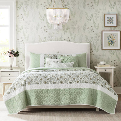 Courtepointe en coton double / grand 6 - sauge, dentelle, belle et literie en double / grand, bride, décor de chambre confortable