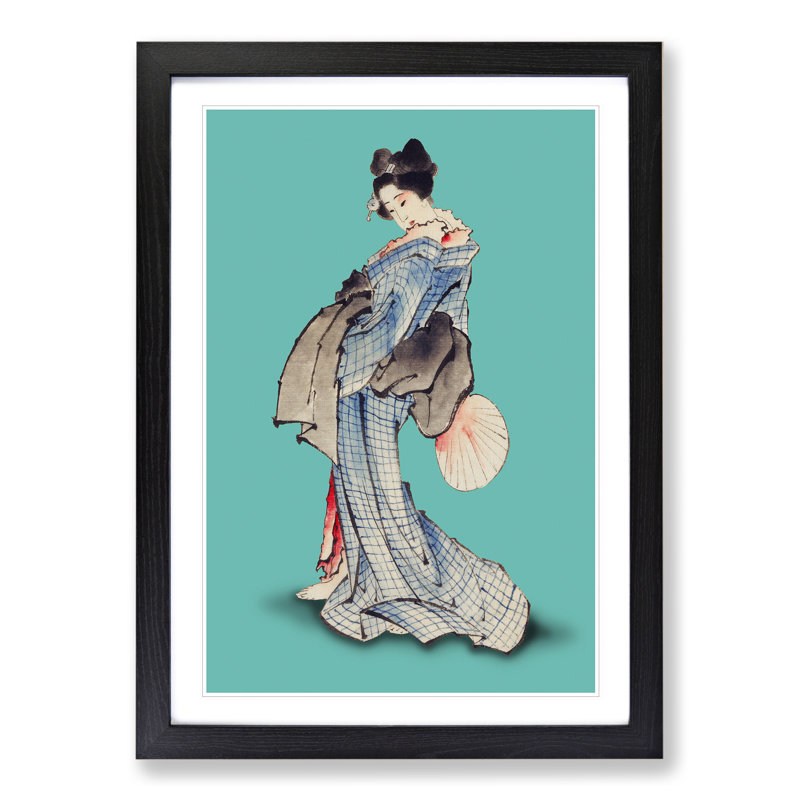 Geisha by Hokusai - Framed Print, 36cm H x 27cm W x 2cm D, Black