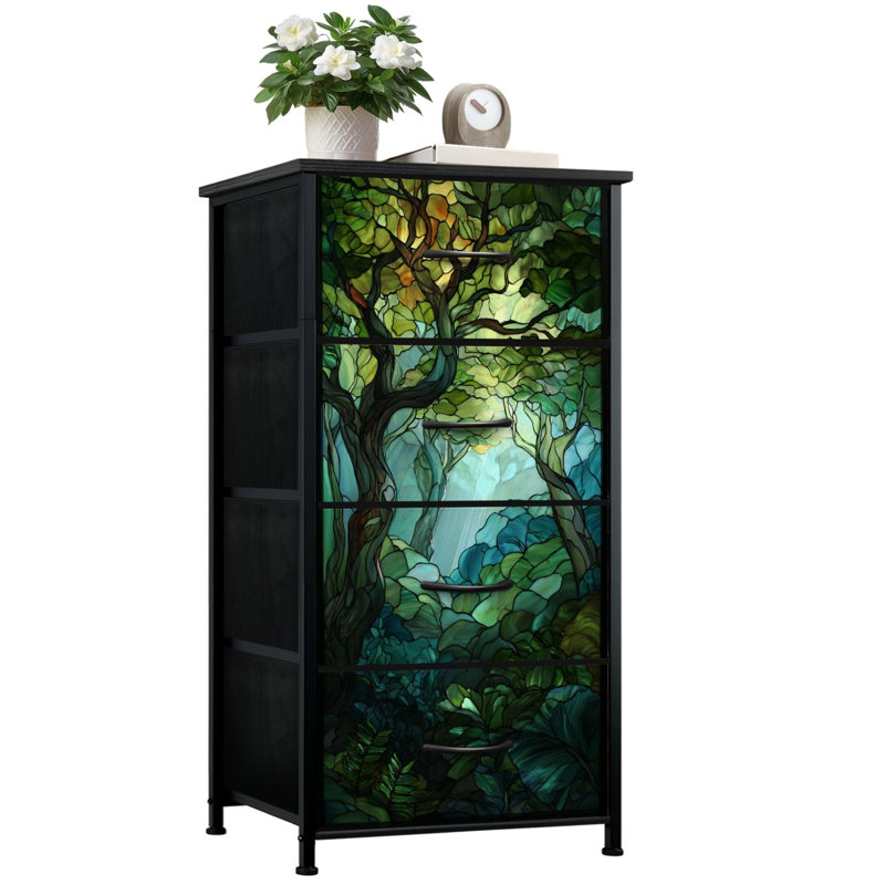 Commode de style vitrail pour la chambre à coucher avec 4 tiroirs de rangement Lumineux commode Woodland