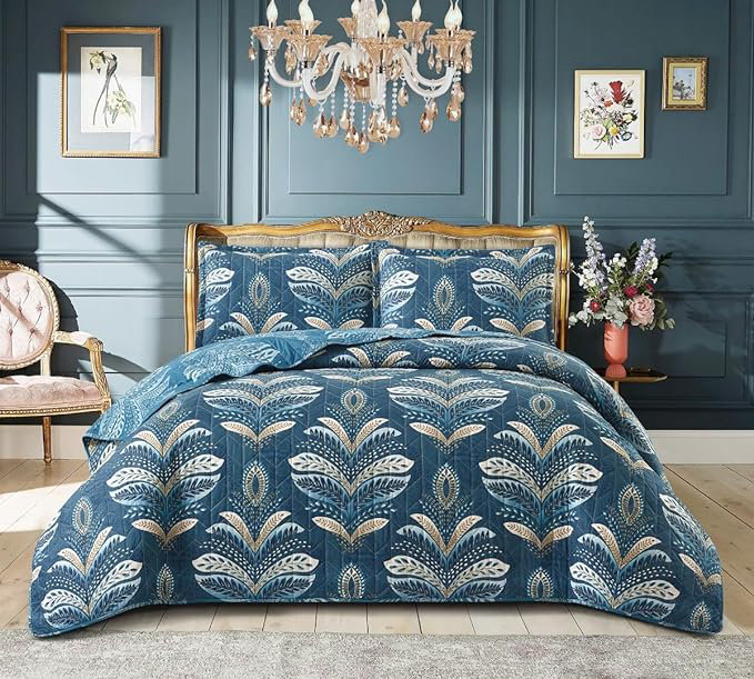 Andrena Bedspread with Pillow Shams Included, Single Bedspread + 1 Standard Pillow Sham, Floral, Teal