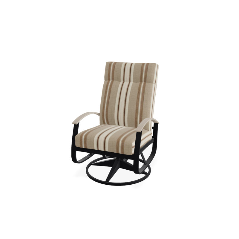 Belle Isle Outdoor Swivel Lounge Chair, Textured Black, Cabana Classic Black Stripe Sunbrella®, Desert P60