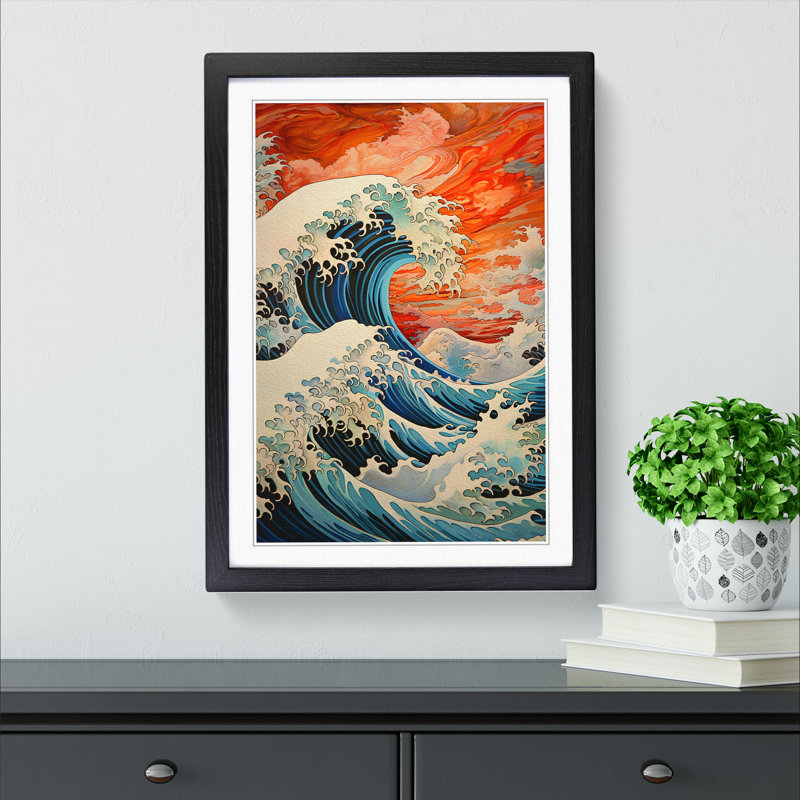 Wave Japanese Art Informel Art - Framed Print, Black Framed, 64cm H x 46cm W