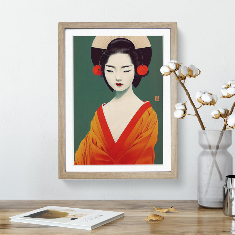 Sublime Geisha - Single Picture Frame Painting, 34cm H x 25cm W x 2cm D, Oak Framed