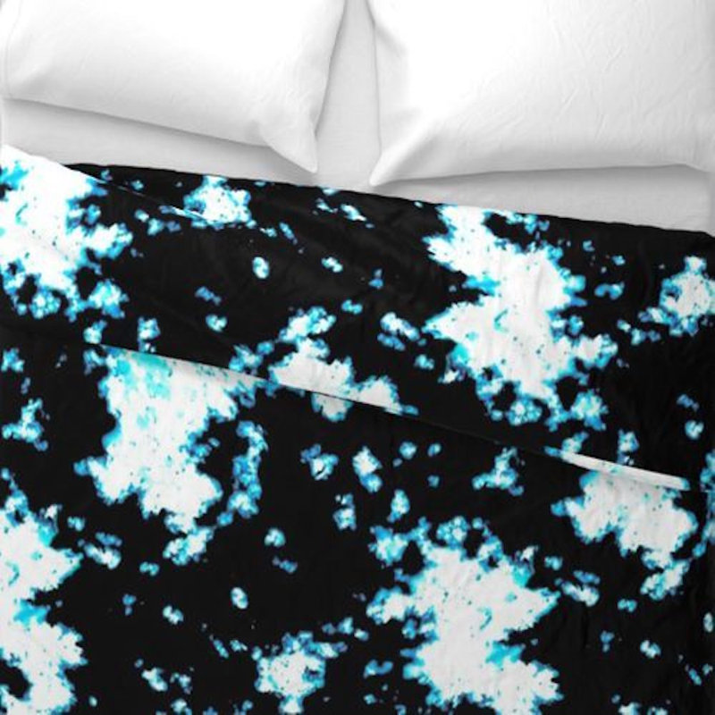 Batik Sateen Duvet Cover, Blue/Black, Queen Duvet Cover
