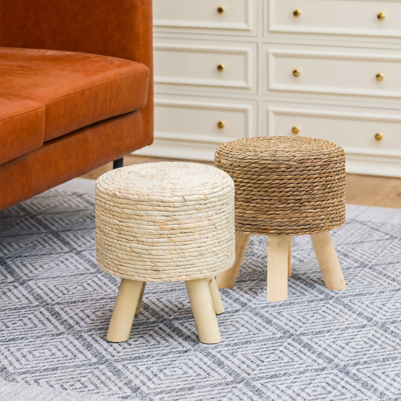 Repose-pieds cylindrique de 11,8 po de large Ammi (ensemble de 2), Beige / brun uni