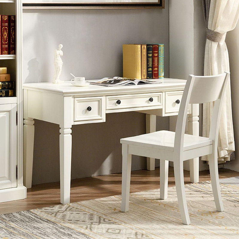 Bureau en bois massif de style américain, Blanc, H 29,53 po x l 55,12 po x P 25,59 po