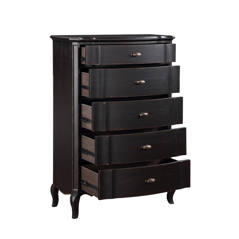 Commode 5 tiroirs en bois noir antique