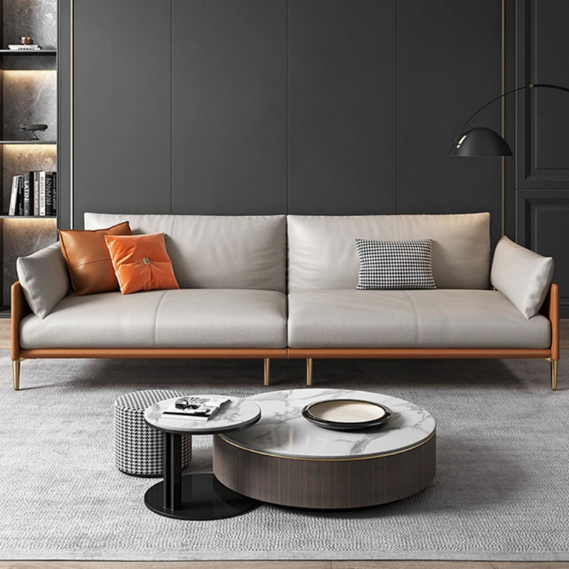 Canapé modulaire gris en cuir véritable, 32,28 po H x 110,24 po l x 37,4 po P, 4