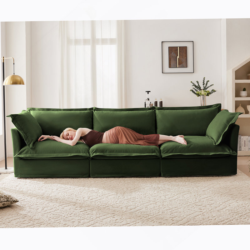 Canapé modulaire confortable avec coussins moelleux pour le salon, H 34,6 po x l 120 po x P 55 po, 3, Chenille verte