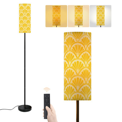 Lampe sur pied jaune de style vintage, style cercle géométrique moderne et lumineux, avec variateur et télécommande/interrupteur au pied. Lampe de coin haute idéale pour le salon, la chambre à coucher ou le bureau.