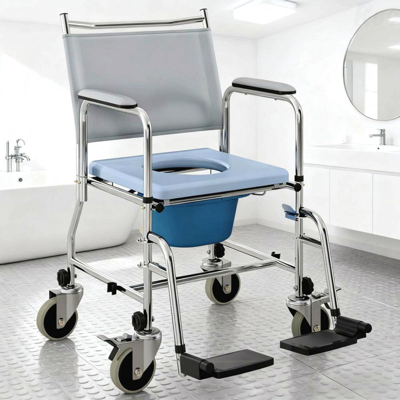 Commode de chevet pour salon confortable avec fauteuil rembourré, chaise de douche à roulettes, dossier